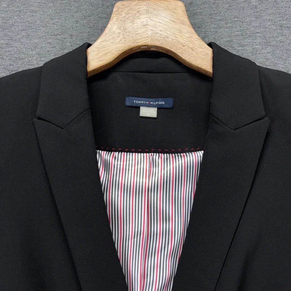 Tommy Hilfiger Blazer Womens 10 Black Single Button Gold Crest Buttons Tailored - Picture 5 of 16